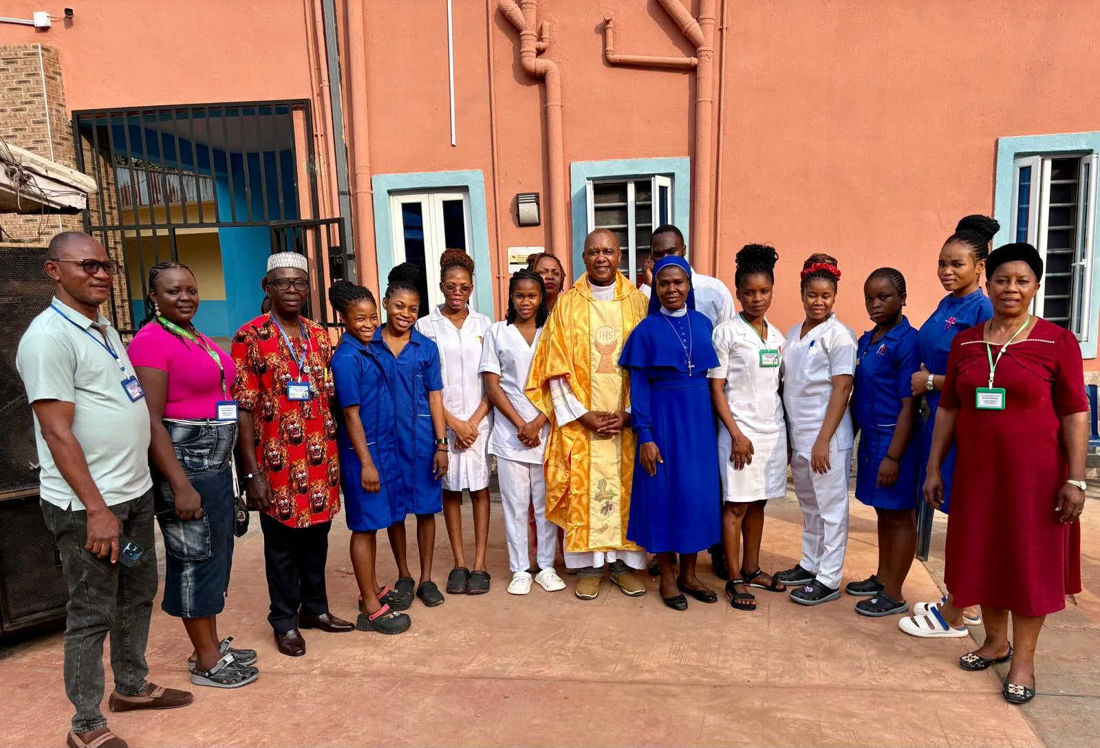 Hospital staff and supporters gathered outside BAPOM Hospital